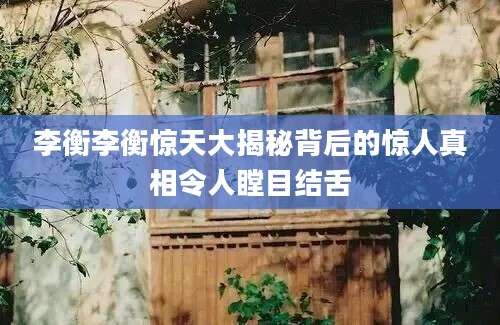 李衡李衡惊天大揭秘背后的惊人真相令人瞠目结舌