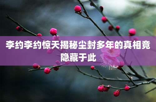 李约李约惊天揭秘尘封多年的真相竟隐藏于此