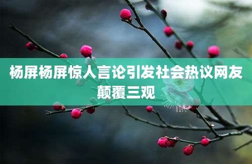 杨屏杨屏惊人言论引发社会热议网友颠覆三观