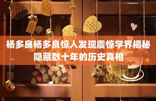 杨多良杨多良惊人发现震惊学界揭秘隐藏数十年的历史真相