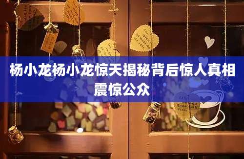 杨小龙杨小龙惊天揭秘背后惊人真相震惊公众