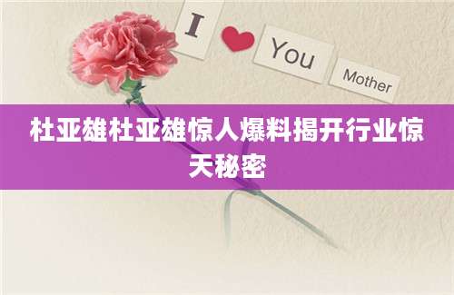 杜亚雄杜亚雄惊人爆料揭开行业惊天秘密
