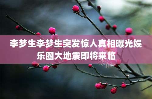 李梦生李梦生突发惊人真相曝光娱乐圈大地震即将来临