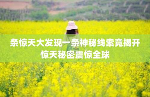 条惊天大发现一条神秘线索竟揭开惊天秘密震惊全球