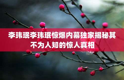 李玮珉李玮珉惊爆内幕独家揭秘其不为人知的惊人真相