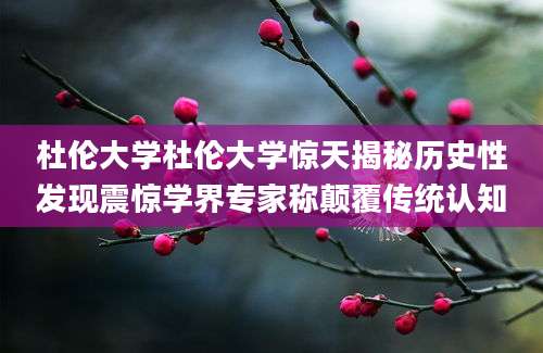 杜伦大学杜伦大学惊天揭秘历史性发现震惊学界专家称颠覆传统认知
