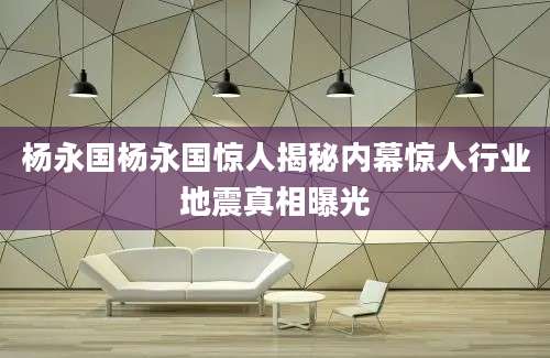杨永国杨永国惊人揭秘内幕惊人行业地震真相曝光