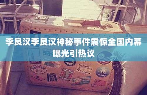 李良汉李良汉神秘事件震惊全国内幕曝光引热议
