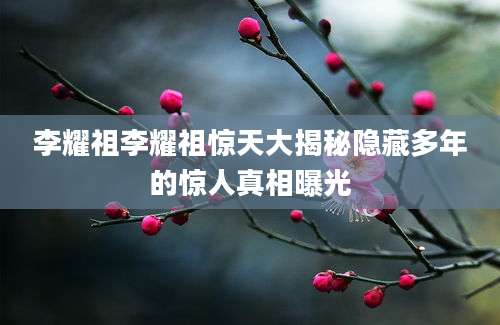 李耀祖李耀祖惊天大揭秘隐藏多年的惊人真相曝光