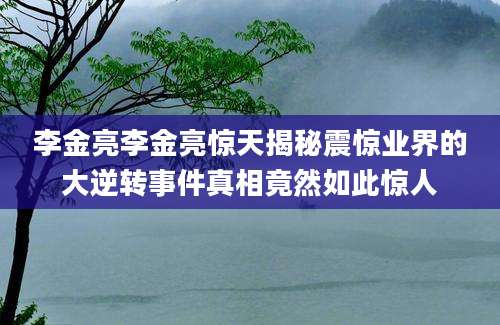 李金亮李金亮惊天揭秘震惊业界的大逆转事件真相竟然如此惊人