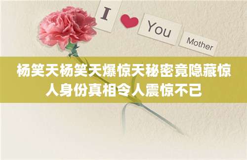 杨笑天杨笑天爆惊天秘密竟隐藏惊人身份真相令人震惊不已