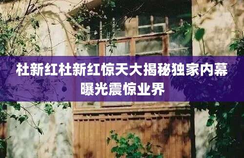 杜新红杜新红惊天大揭秘独家内幕曝光震惊业界