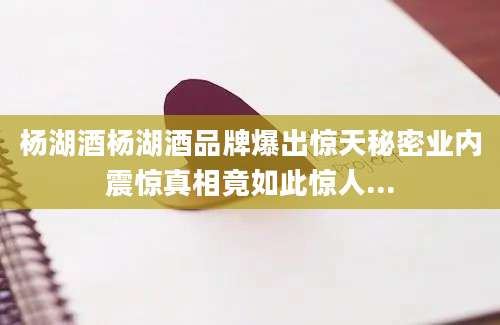 杨湖酒杨湖酒品牌爆出惊天秘密业内震惊真相竟如此惊人...