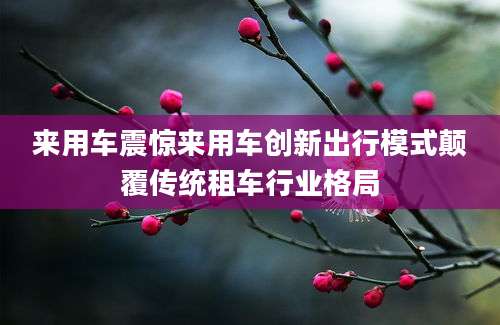来用车震惊来用车创新出行模式颠覆传统租车行业格局