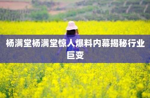 杨满堂杨满堂惊人爆料内幕揭秘行业巨变