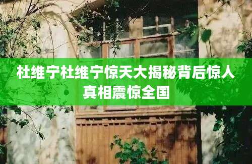 杜维宁杜维宁惊天大揭秘背后惊人真相震惊全国