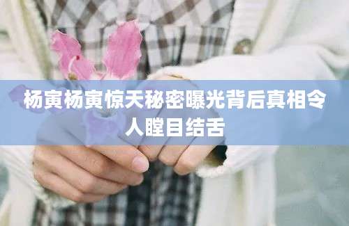 杨寅杨寅惊天秘密曝光背后真相令人瞠目结舌