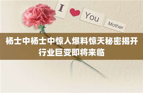 杨士中杨士中惊人爆料惊天秘密揭开行业巨变即将来临