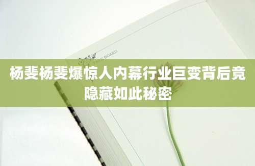 杨斐杨斐爆惊人内幕行业巨变背后竟隐藏如此秘密