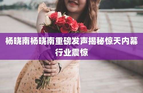 杨晓南杨晓南重磅发声揭秘惊天内幕行业震惊