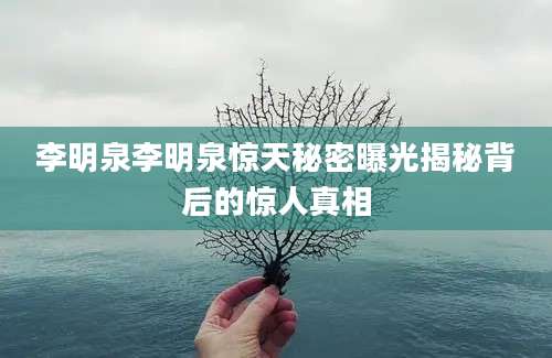 李明泉李明泉惊天秘密曝光揭秘背后的惊人真相