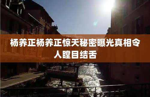 杨养正杨养正惊天秘密曝光真相令人瞠目结舌
