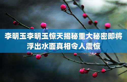 李明玉李明玉惊天揭秘重大秘密即将浮出水面真相令人震惊