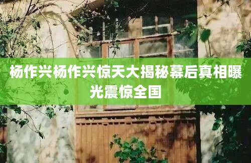 杨作兴杨作兴惊天大揭秘幕后真相曝光震惊全国