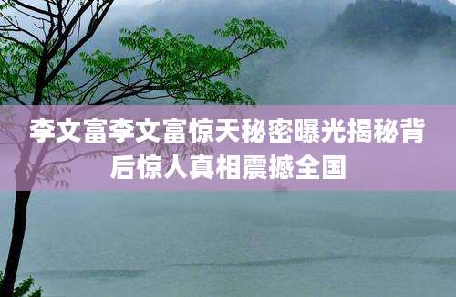 李文富李文富惊天秘密曝光揭秘背后惊人真相震撼全国