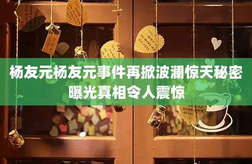杨友元杨友元事件再掀波澜惊天秘密曝光真相令人震惊