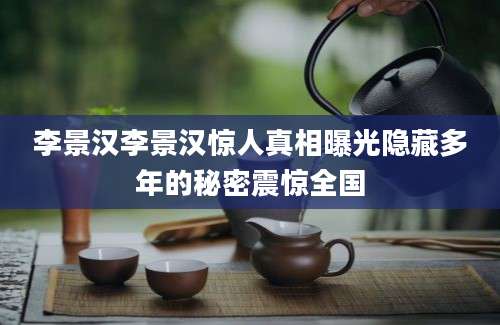 李景汉李景汉惊人真相曝光隐藏多年的秘密震惊全国