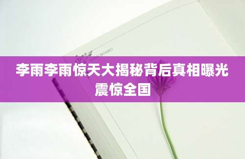 李雨李雨惊天大揭秘背后真相曝光震惊全国