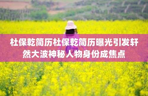 杜保乾简历杜保乾简历曝光引发轩然大波神秘人物身份成焦点