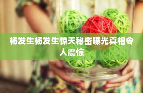 杨发生杨发生惊天秘密曝光真相令人震惊