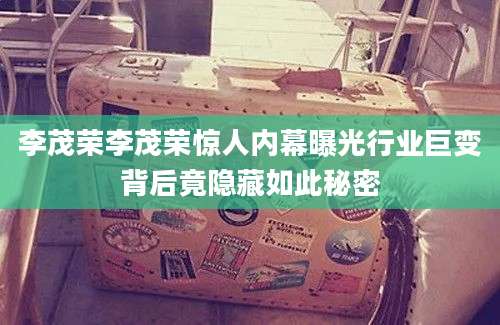李茂荣李茂荣惊人内幕曝光行业巨变背后竟隐藏如此秘密