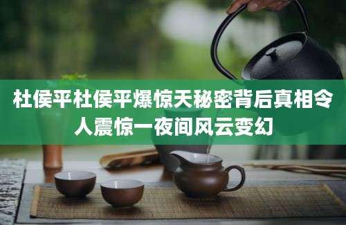 杜侯平杜侯平爆惊天秘密背后真相令人震惊一夜间风云变幻