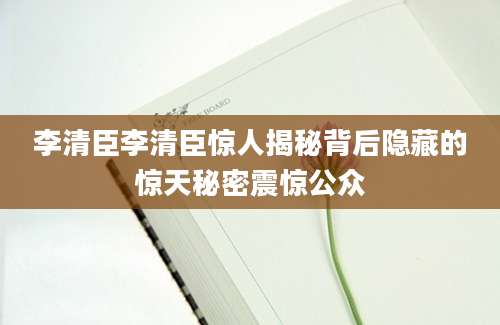 李清臣李清臣惊人揭秘背后隐藏的惊天秘密震惊公众