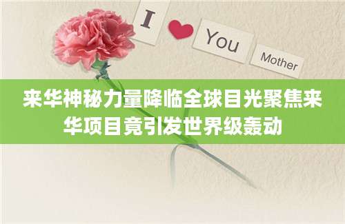 来华神秘力量降临全球目光聚焦来华项目竟引发世界级轰动