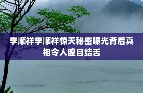 李顺祥李顺祥惊天秘密曝光背后真相令人瞠目结舌