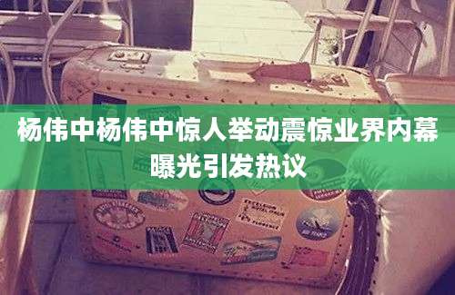 杨伟中杨伟中惊人举动震惊业界内幕曝光引发热议