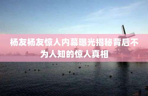 杨友杨友惊人内幕曝光揭秘背后不为人知的惊人真相
