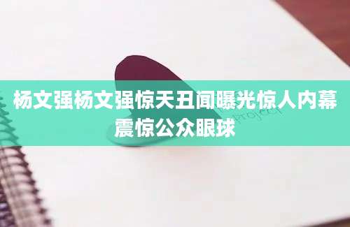 杨文强杨文强惊天丑闻曝光惊人内幕震惊公众眼球