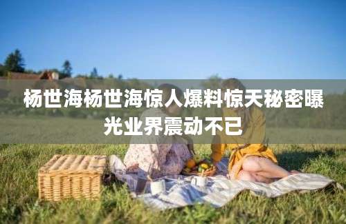 杨世海杨世海惊人爆料惊天秘密曝光业界震动不已
