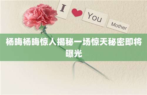 杨晦杨晦惊人揭秘一场惊天秘密即将曝光