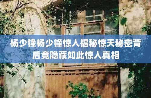 杨少锋杨少锋惊人揭秘惊天秘密背后竟隐藏如此惊人真相